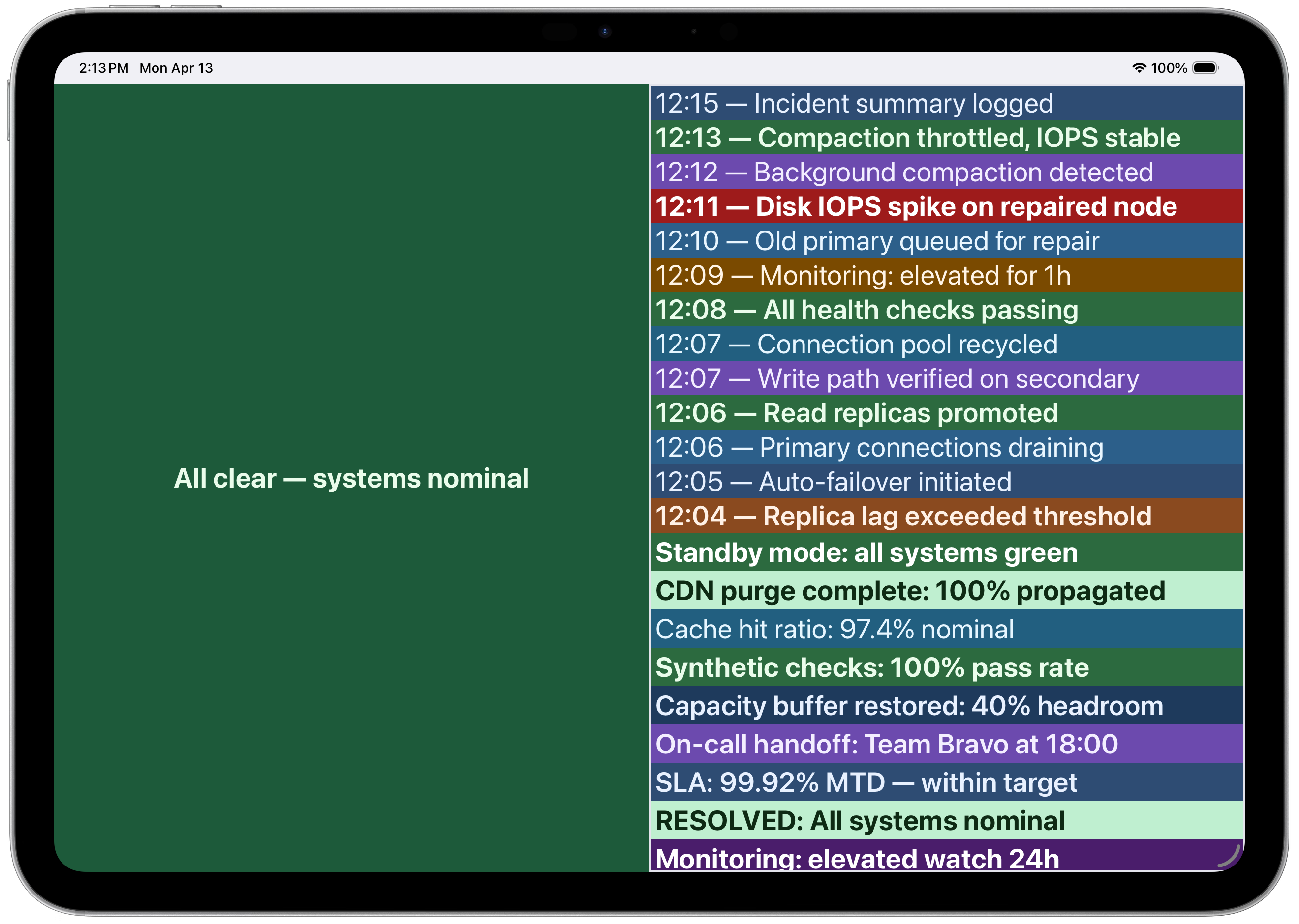 Side by Side layout showing live operational data